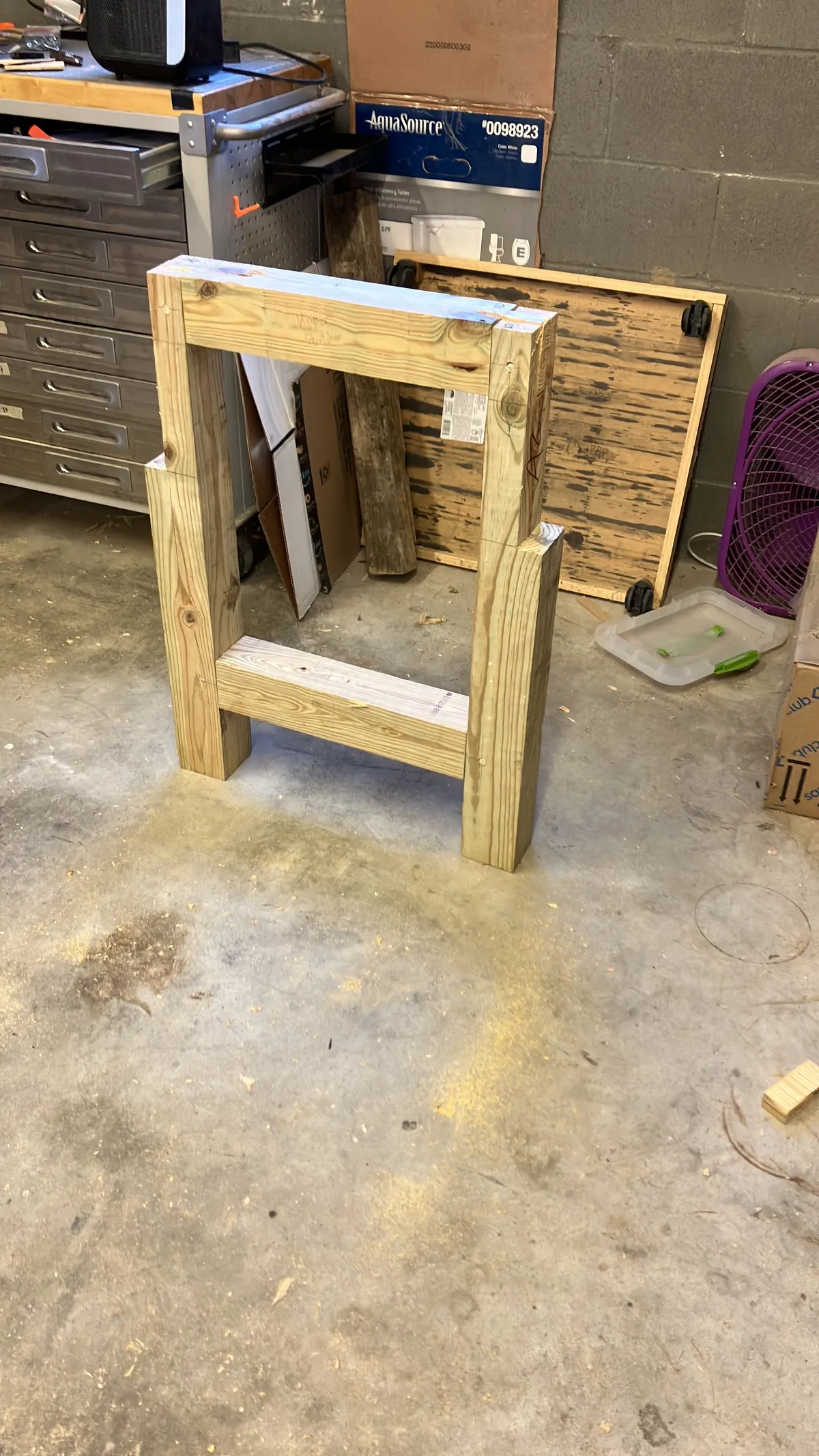 First frame that will form the legs of the bench